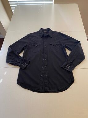 RRL Double RL Men's Slim Fit Cotton Twill Western Shirt in Black Size Small